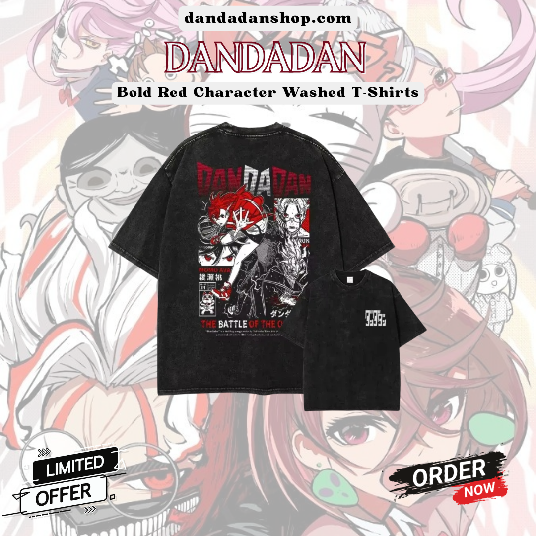 Bold Red Character Print PTTT1304 Washed  Dandadan T-Shirts